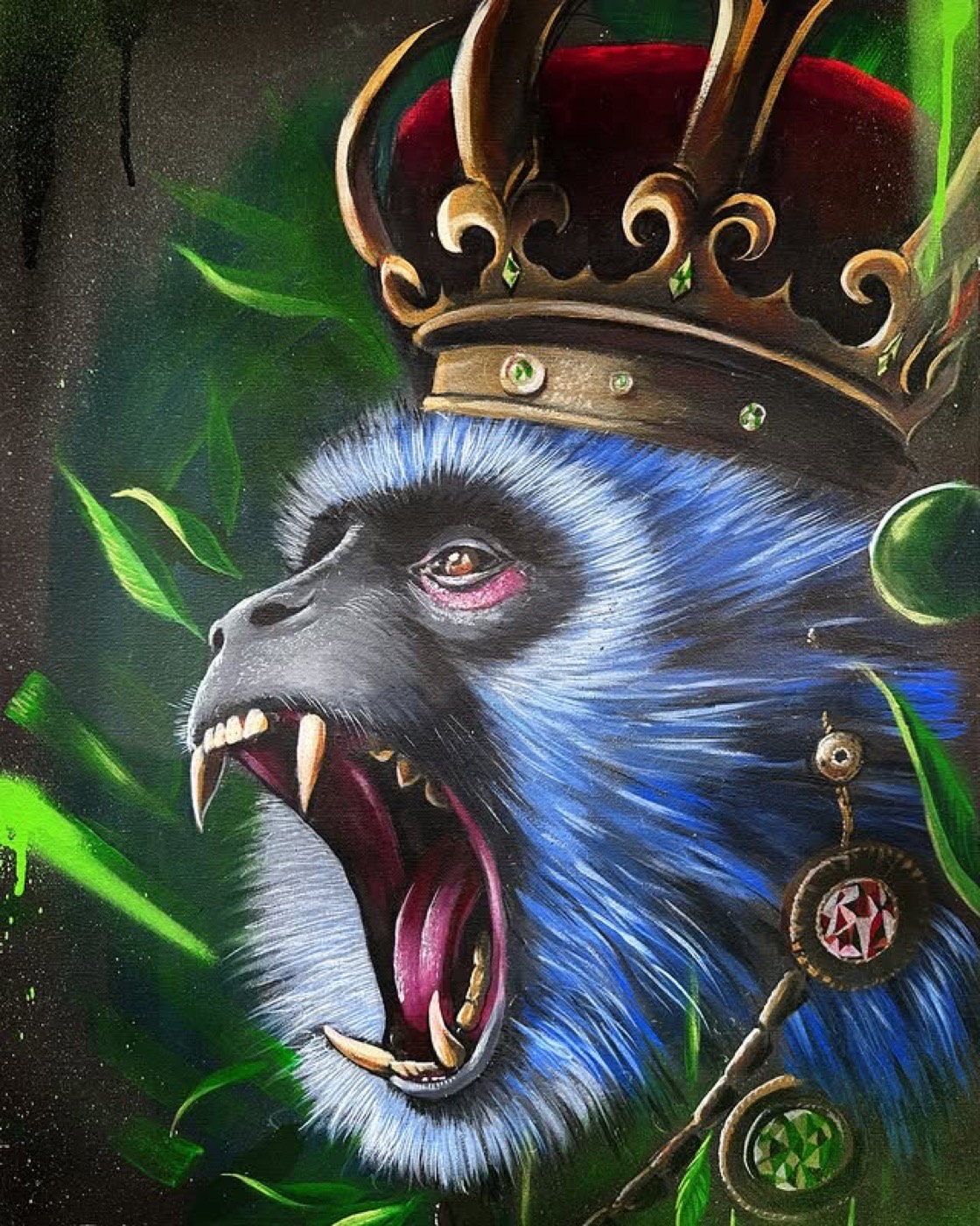 Royal blue monkey portrait with crown by Top Murals